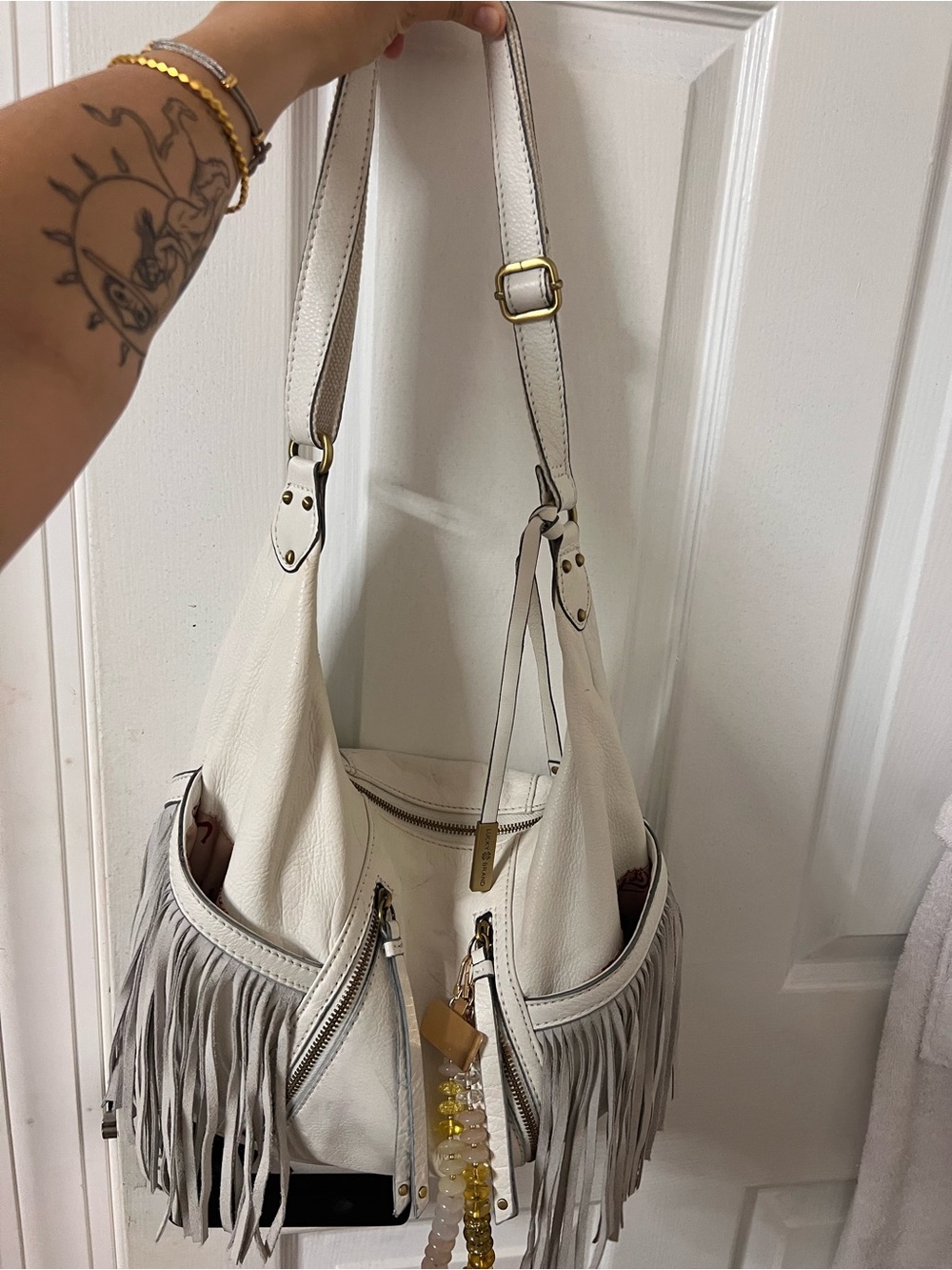 Lucky Brand Y2K era Cream Fringe Leather Shoulder Bag
